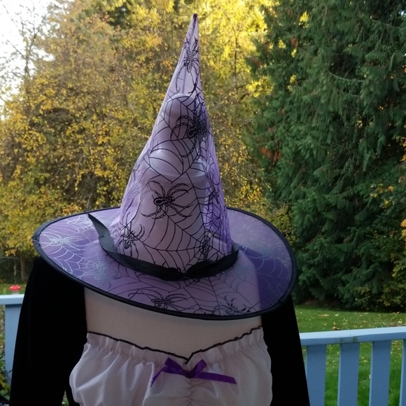 MUSIC LEGS Witch Black/Purple Costume & Hat sz S/M - Picture 4 of 8